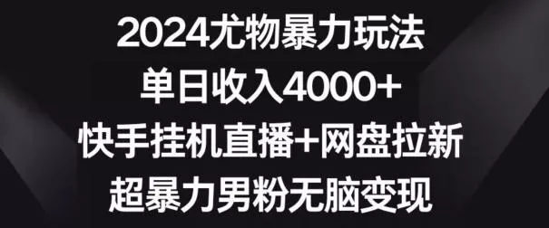 2024尤物暴力玩法，单日收入4000+，快手挂机直播+网盘拉新，超暴力男粉无脑变现【揭秘】-山河网创