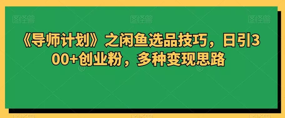 《导师计划》之闲鱼选品技巧，日引300+创业粉，多种变现思路-山河网创
