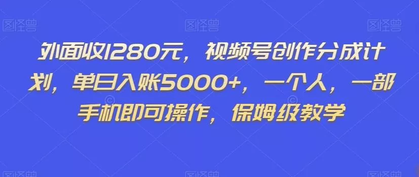 外面收1280元，视频号创作分成计划，单日入账5000+，一个人，一部手机即可操作，保姆级教学【揭秘】-山河网创