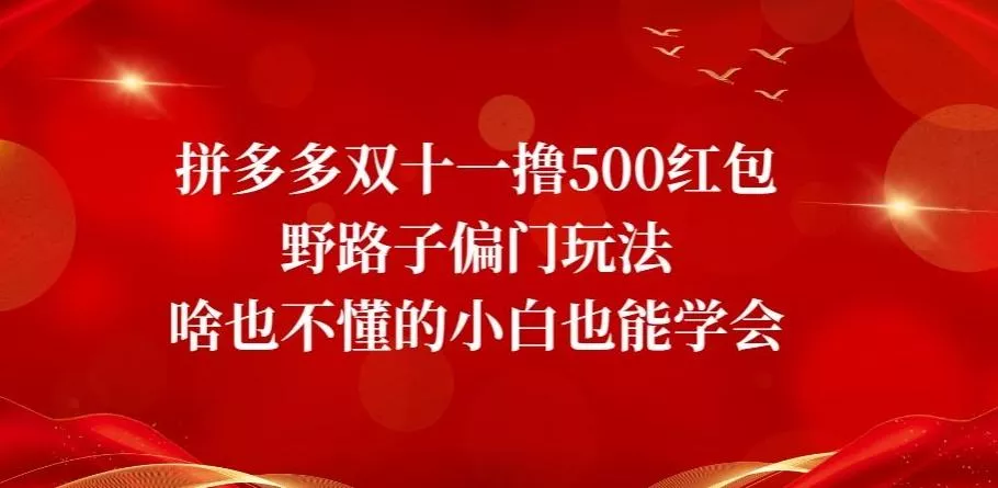 拼多多双十一撸500红包野路子偏门玩法，啥也不懂的小白也能学会【揭秘】-山河网创
