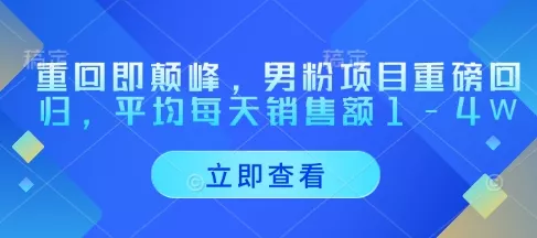 重回即颠峰，男粉项目重磅回归，平均每天销售额1-4W-山河网创