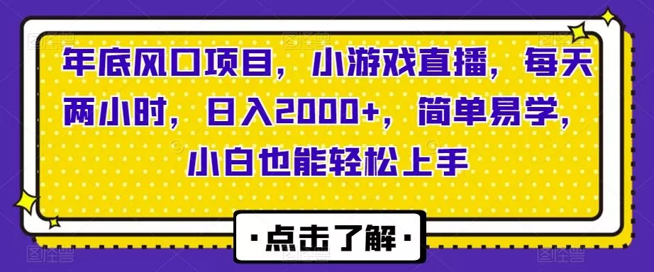 年底风口项目，小游戏直播，每天两小时，日入2000+，简单易学，小白也能轻松上手-山河网创