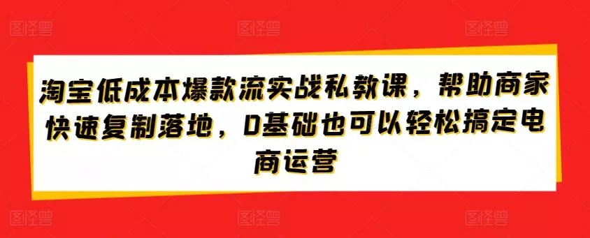 淘宝低成本爆款流实战私教课，帮助商家快速复制落地，0基础也可以轻松搞定电商运营-山河网创