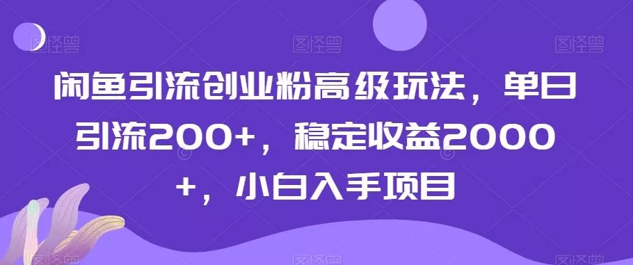 闲鱼引流创业粉高级玩法，单日引流200+，稳定收益2000+，小白入手项目-山河网创