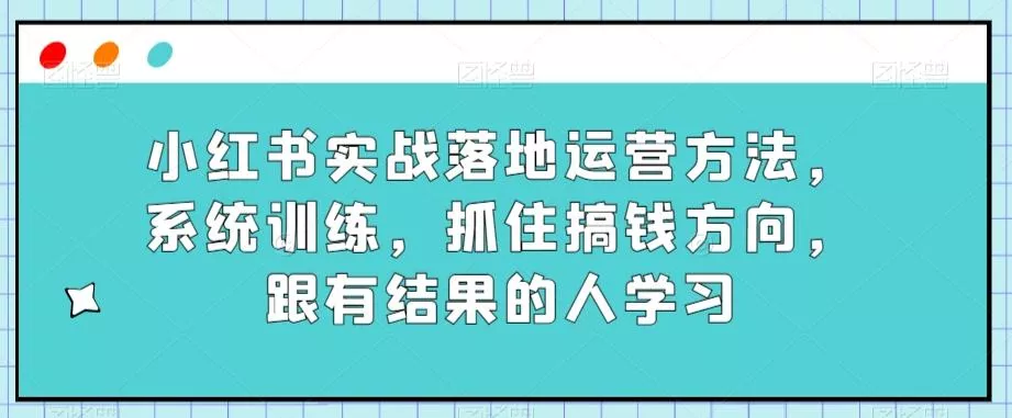 小红书实战落地运营方法，系统训练，抓住搞钱方向，跟有结果的人学习-山河网创