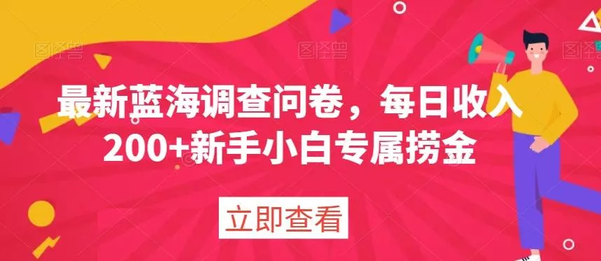 最新蓝海调查问卷，每日收入200+新手小白专属捞金-山河网创