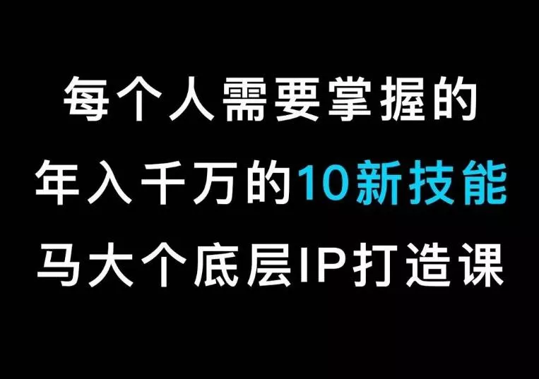 马大个的IP底层逻辑课，​每个人需要掌握的年入千万的10新技能，约会底层IP打造方法！-山河网创