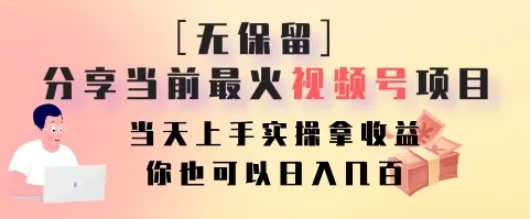 无保留分享当前最火视频号项目，当天上手实操拿收益，你也可以日入几百-山河网创