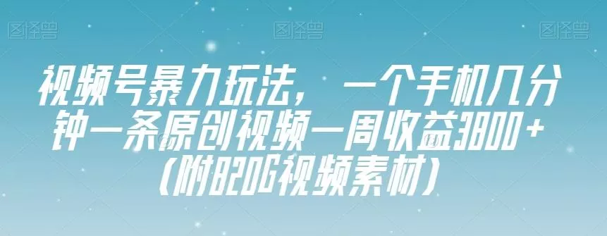 视频号暴力玩法，一个手机几分钟一条原创视频一周收益3800+（附820G视频素材）-山河网创