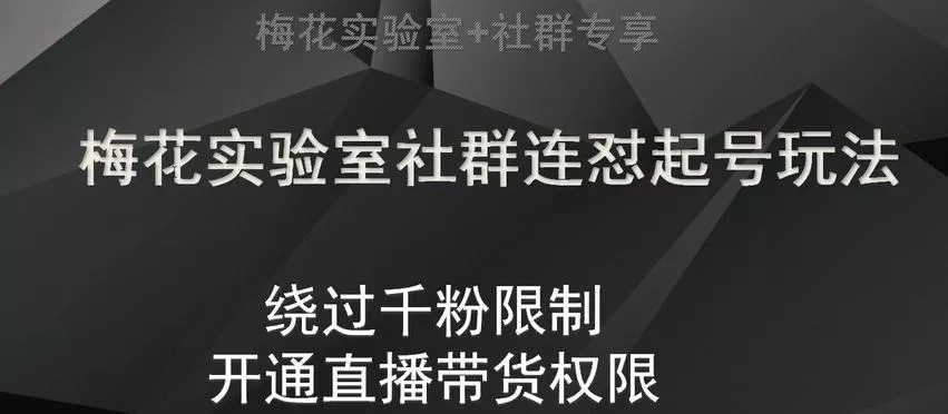 梅花实验室社群连怼起号玩法，视频号绕过千粉限制，开通直播带货权限【揭秘】-山河网创