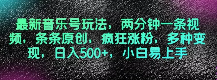 最新音乐号玩法，两分钟一条视频，条条原创，疯狂涨粉，多种变现，日入500+，小白易上手【揭秘】-山河网创