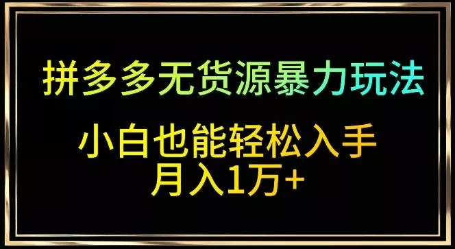 拼多多无货源暴力玩法，全程干货，小白也能轻松入手，月入1万+【揭秘】-山河网创