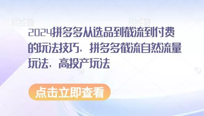 2024拼多多从选品到截流到付费的玩法技巧，拼多多截流自然流量玩法，高投产玩法-山河网创