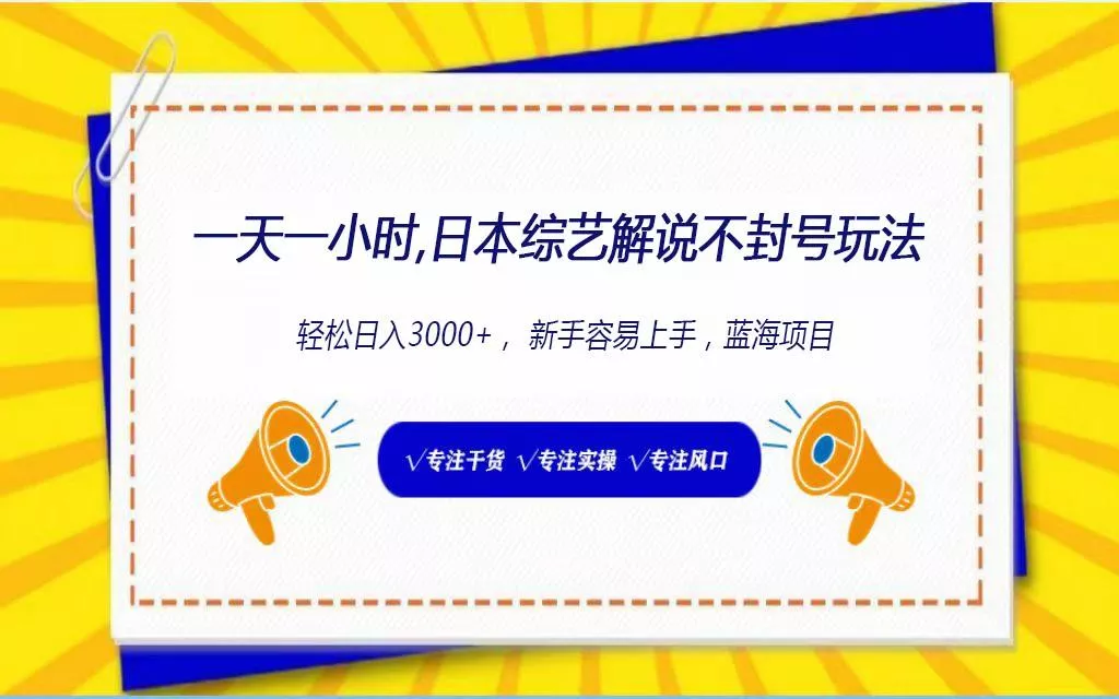 日本综艺解说不封号玩法，轻松日入1000+，全新赛道-山河网创