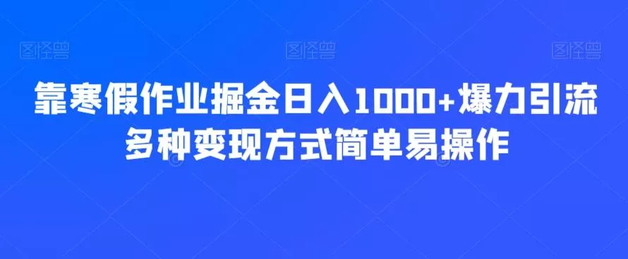靠寒假作业掘金日入1000+爆力引流多种变现方式简单易操作-山河网创