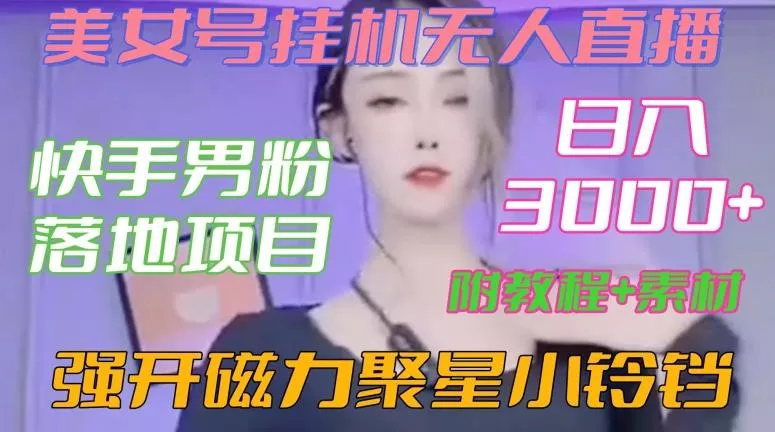 快手男粉落地项目，美女号挂机无人直播，强开磁力聚星小铃铛，日入3000+【附教程和美女素材】【揭秘】-山河网创