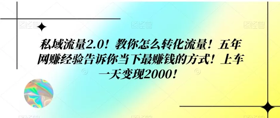 私域流量2.0！教你怎么转化流量！五年网赚经验告诉你当下最赚钱的方式！上车一天变现2000！-山河网创
