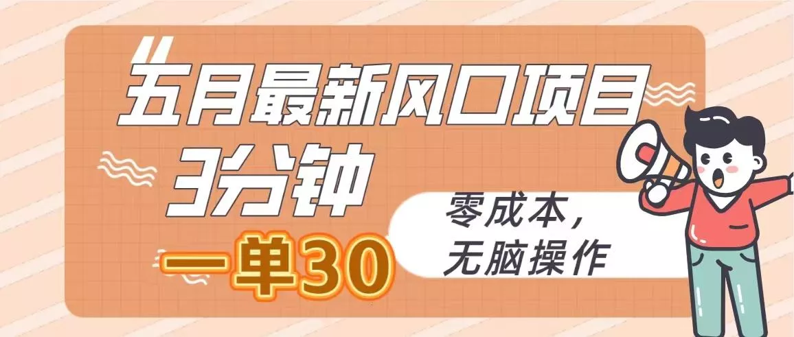 五月最新风口项目，3分钟一单30，零成本，无脑操作-山河网创