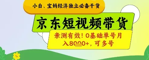 小白宝妈经济独立必备干货，京东短视频带货，亲测有效!0基础单号月入8k+，可多号【揭秘】-山河网创