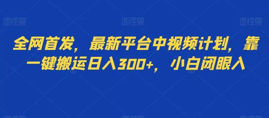 全网首发，最新平台中视频计划，靠一键搬运日入300+，小白闭眼入-山河网创