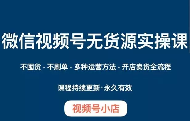 微信视频号小店无货源实操课程，​不囤货·不刷单·多种运营方法·开店卖货全流程-山河网创