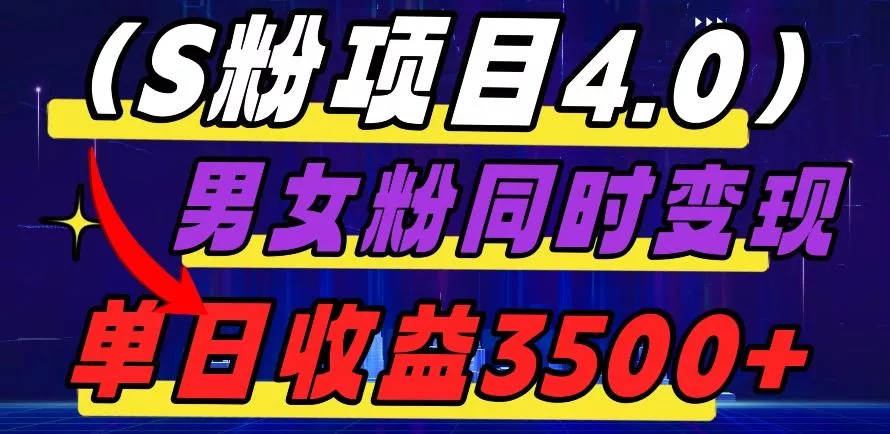 S粉项目4.0，男女粉通吃，男女粉同时变现，单日收益3500+-山河网创