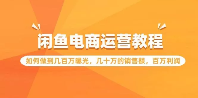 (9560期)闲鱼电商运营教程：如何做到几百万曝光，几十万的销售额，百万利润-山河网创