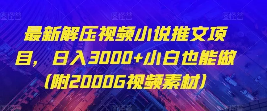 最新解压视频小说推文项目，日入3000+小白也能做（附2000G视频素材）【揭秘】-山河网创