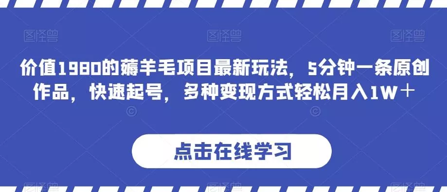 价值1980的薅羊毛项目最新玩法，5分钟一条原创作品，快速起号，多种变现方式轻松月入1W＋【揭秘】-山河网创