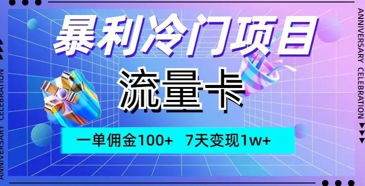 暴利冷门项目，流量卡，一单佣金100+，7天变现1w+-山河网创
