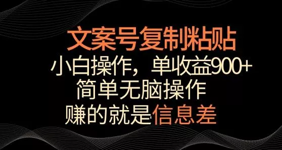 文案号掘金，简单复制粘贴，小白操作，单作品收益900+【揭秘】-山河网创
