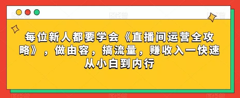 每位新人都要学会《直播间运营全攻略》，做由容，搞流量，赚收入一快速从小白到内行-山河网创