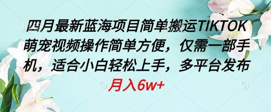 四月最新蓝海项目，简单搬运TIKTOK萌宠视频，操作简单方便，仅需一部手机【揭秘】-山河网创
