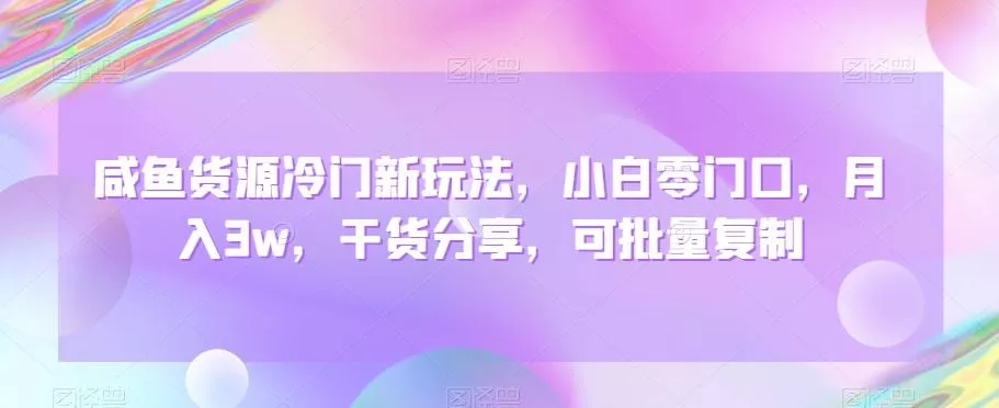 咸鱼货源冷门新玩法，小白零门口，月入3w，干货分享，可批量复制-山河网创