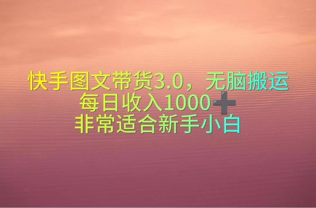 快手图文带货3.0，无脑搬运，每日收入1000＋，非常适合新手小白-山河网创