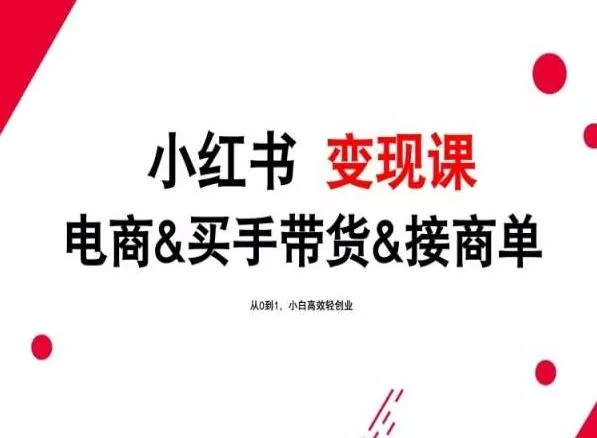2024年最新小红书变现课，电商&买手带货&接商单，从0到1，小白高效轻创业-山河网创