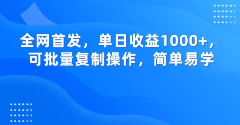 全网首发，单日收益1000+，可批量复制操作，简单易学【揭秘】-山河网创