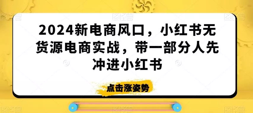 2024新电商风口，小红书无货源电商实战，带一部分人先冲进小红书-山河网创