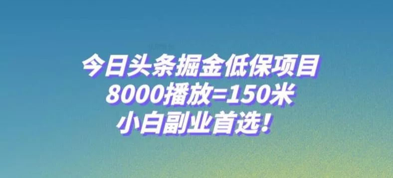 今日头条掘金低保项目，8000播放=150米，小白副业首选【揭秘】-山河网创