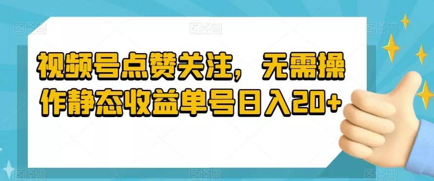 视频号点赞关注，无需操作静态收益单号日入20+-山河网创