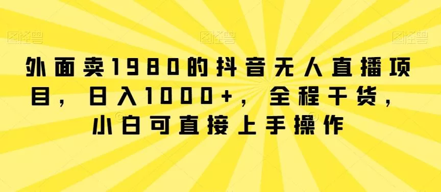 外面卖1980的抖音无人直播项目，日入1000+，全程干货，小白可直接上手操作【揭秘】-山河网创