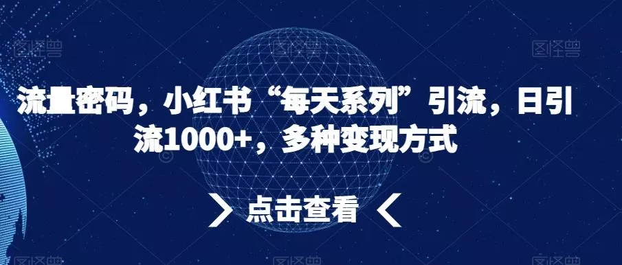 流量密码，小红书“每天系列”引流，日引流1000+，多种变现方式【揭秘】-山河网创