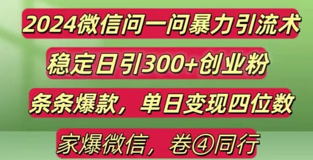 2024最新微信问一问暴力引流300+创业粉,条条爆款单日变现四位数【揭秘】-山河网创