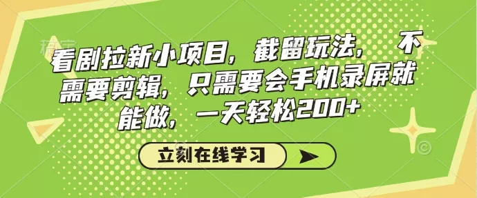 看剧拉新小项目，截留玩法， 不需要剪辑，只需要会手机录屏就能做，一天轻松200+-山河网创