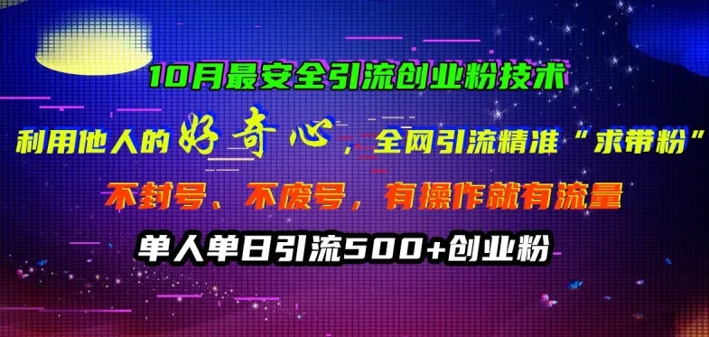 10月最安全引流创业粉技术，利用他人的好奇心全网引流精准“求带粉”不封号、不废号【揭秘】-山河网创