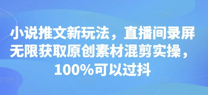 小说推文新玩法，直播间录屏无限获取原创素材混剪实操，100%可以过抖-山河网创