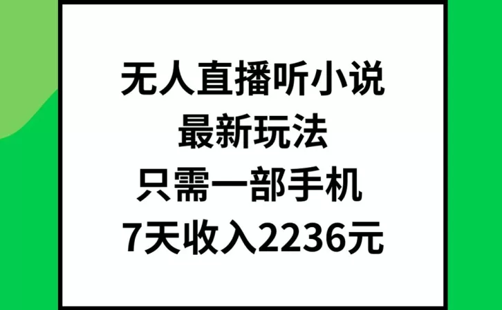 无人直播听小说最新玩法，只需一部手机，7天收入2236元【揭秘】-山河网创