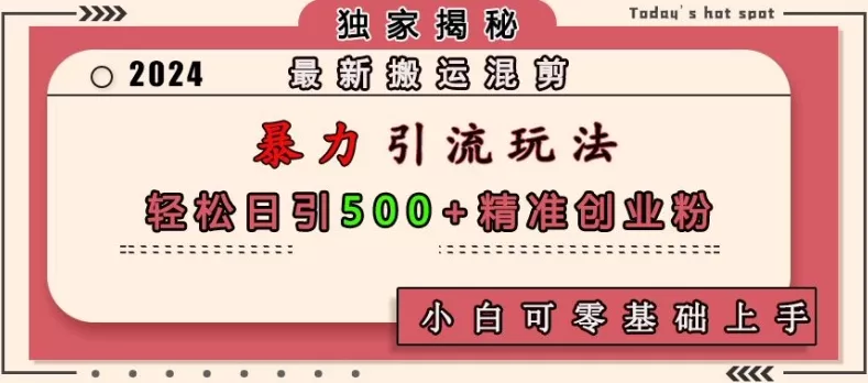 最新搬运混剪暴力引流玩法，轻松日引500+精准创业粉，小白可零基础上手-山河网创