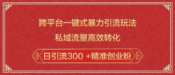 跨平台一键式暴力引流玩法，私域流量高效转化日引流300 +精准创业粉-山河网创