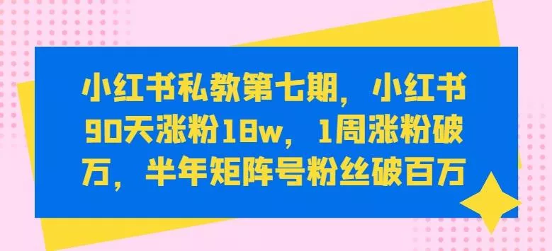小红书私教第七期，小红书90天涨粉18w，1周涨粉破万，半年矩阵号粉丝破百万-山河网创